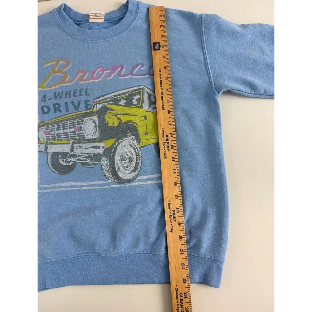 Junk Food Tees Bronco Sweatshirt XS Blue Ford 4 Wheel Drive Graphic Pullover